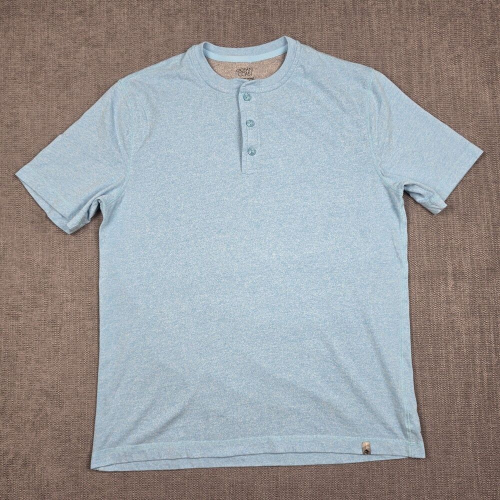 Ocean Coast Mens Henley Shirt Medium Sky Light Blue Short Sleeve Casual Tee